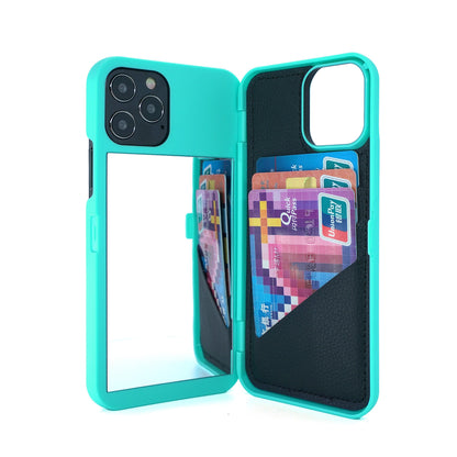 Card Slot Wallet Makeup Mirror Back Cover Flip Case for iPhone - carolay.co