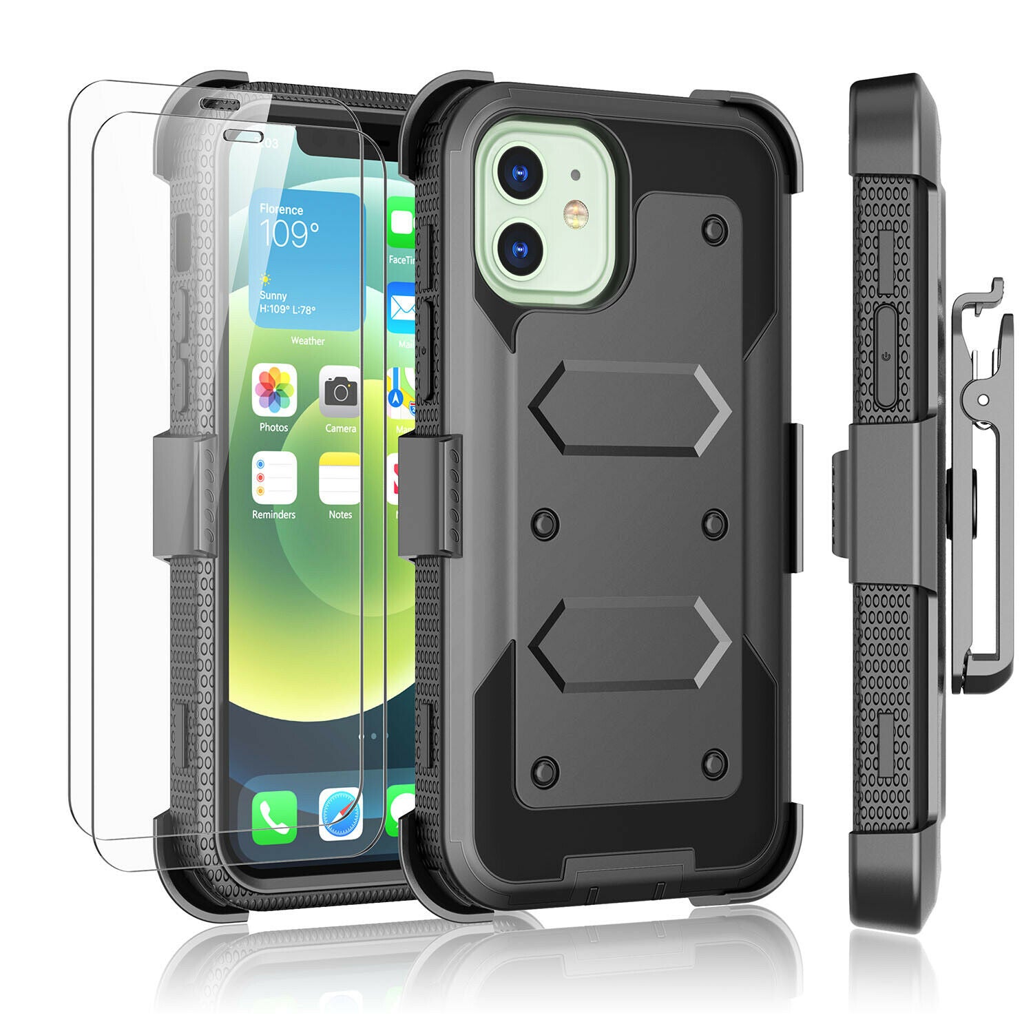 Case Belt Clip Stand + 2 Pack Screen Protector for iPhone 12 - carolay.co