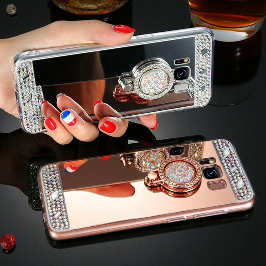 Bling Diamond Ring Holder Stand Mirror Case For Samsung - carolay.co