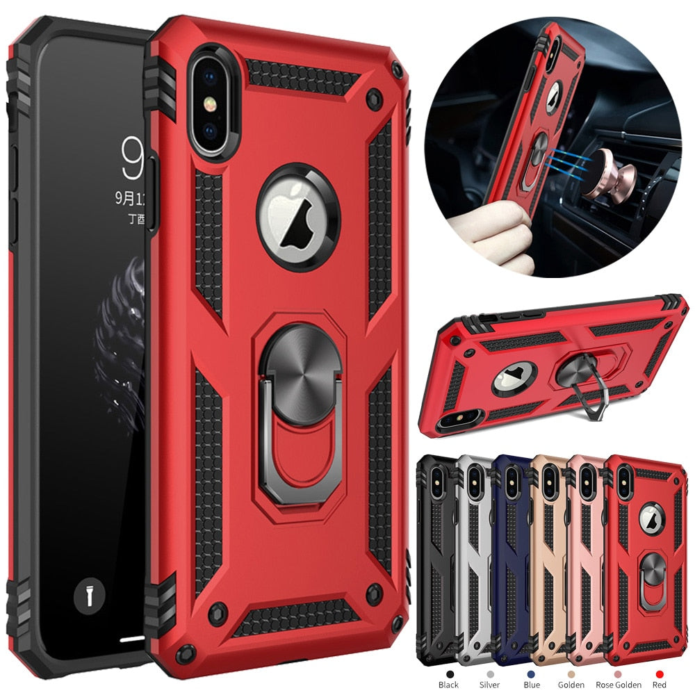 Dual Layer Military Armor Case Magnetic Ring Shockproof Hard for iPhone - carolay.co
