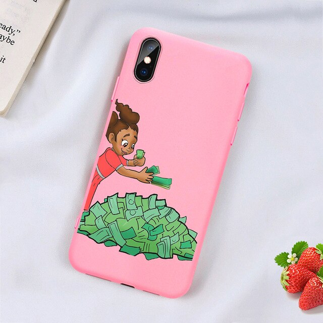 Kash Black head Girl phone case for iPhone Matte Candy Pink Silicone - carolay.co phone case shop