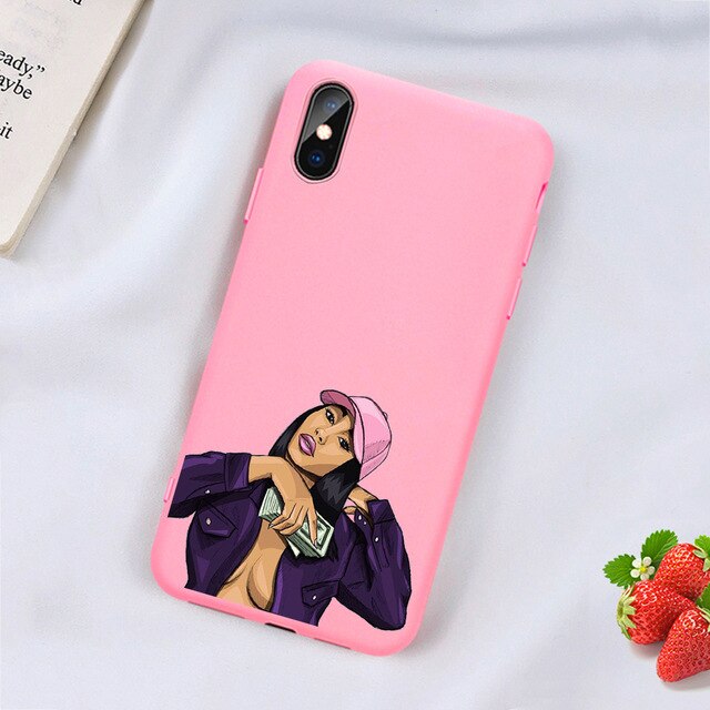 Kash Black head Girl phone case for iPhone Matte Candy Pink Silicone - carolay.co phone case shop