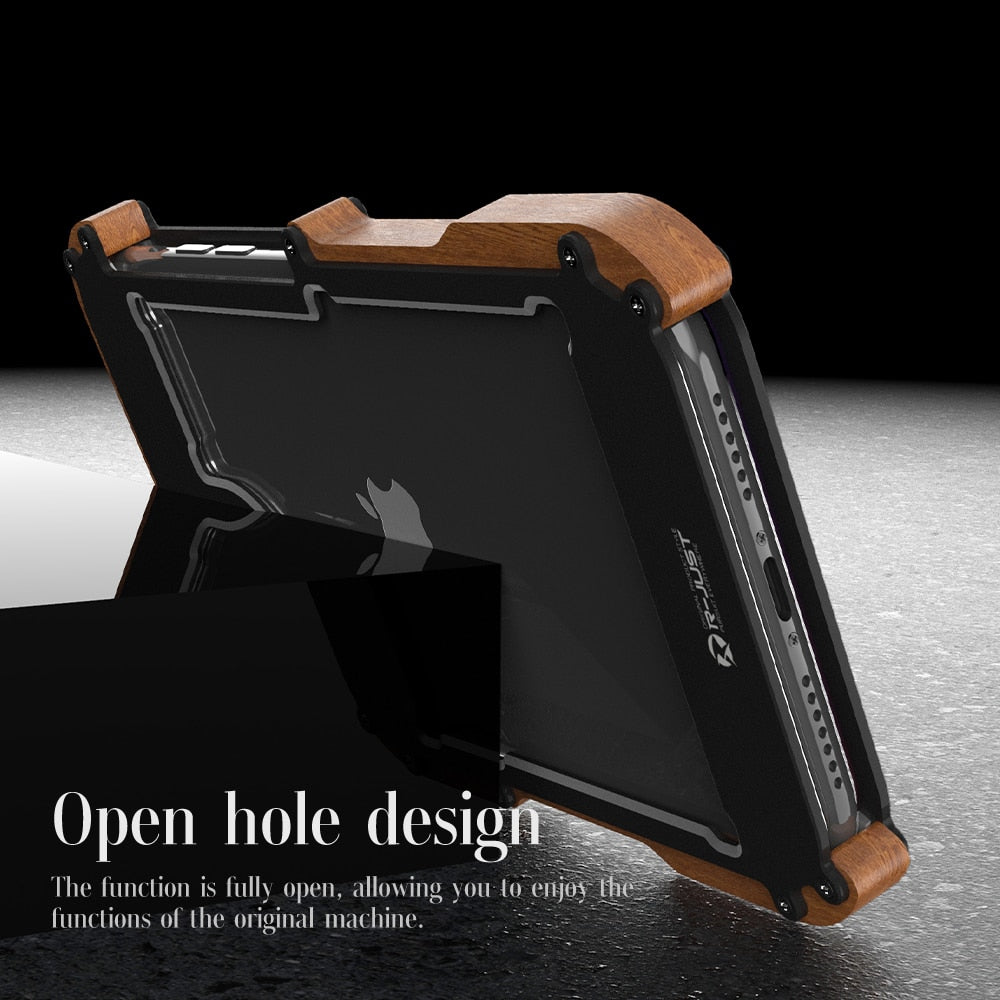 Hard Metal Aluminum Wood Phone Case for iPhone 11 Pro Max - carolay.co phone case shop