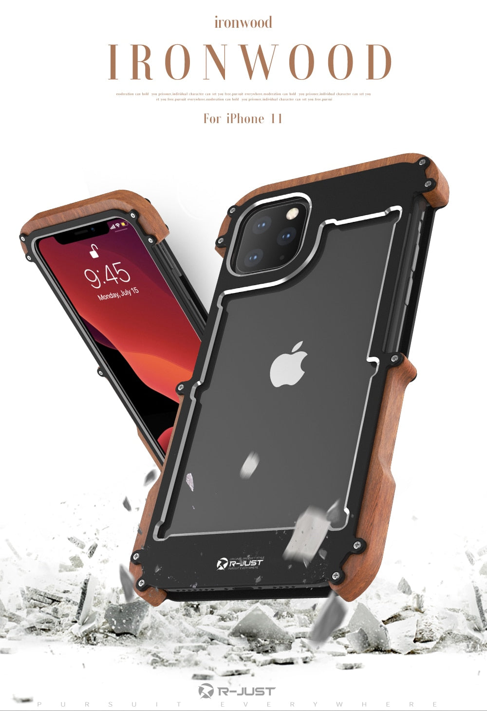 Hard Metal Aluminum Wood Phone Case for iPhone 11 Pro Max - carolay.co phone case shop