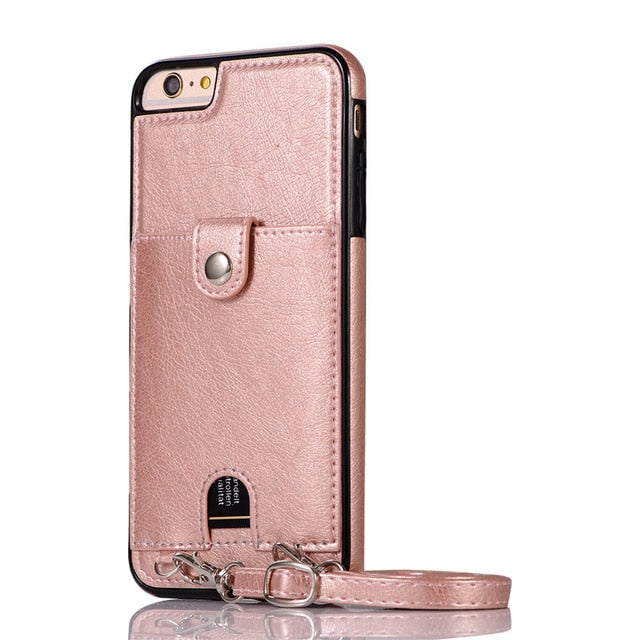 Vintage PU Leather Back Case for iPhone With Strap - carolay.co phone case shop