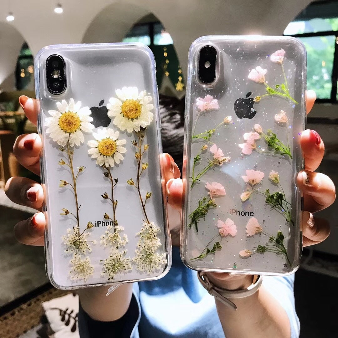 Real Flowers Dried Flowers Soft Back Cover For iPhone X 6 6S 7 8 plus - carolay.co phone case shop
