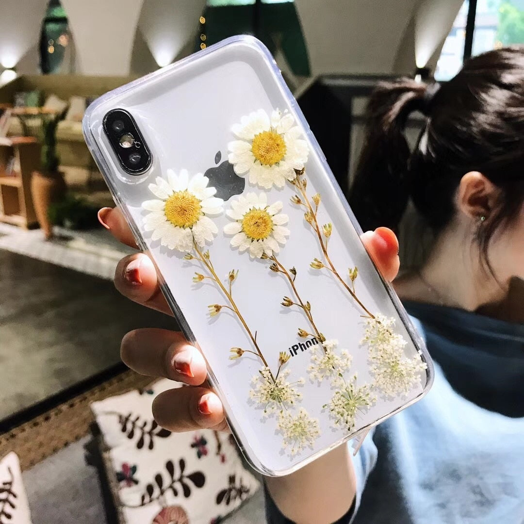 Real Flowers Dried Flowers Soft Back Cover For iPhone X 6 6S 7 8 plus - carolay.co phone case shop