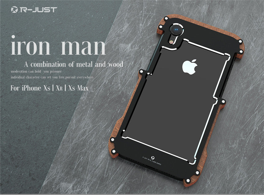 Case vintage Wood Bumper Metal Anti knock for iPhone XS XR - carolay.co
