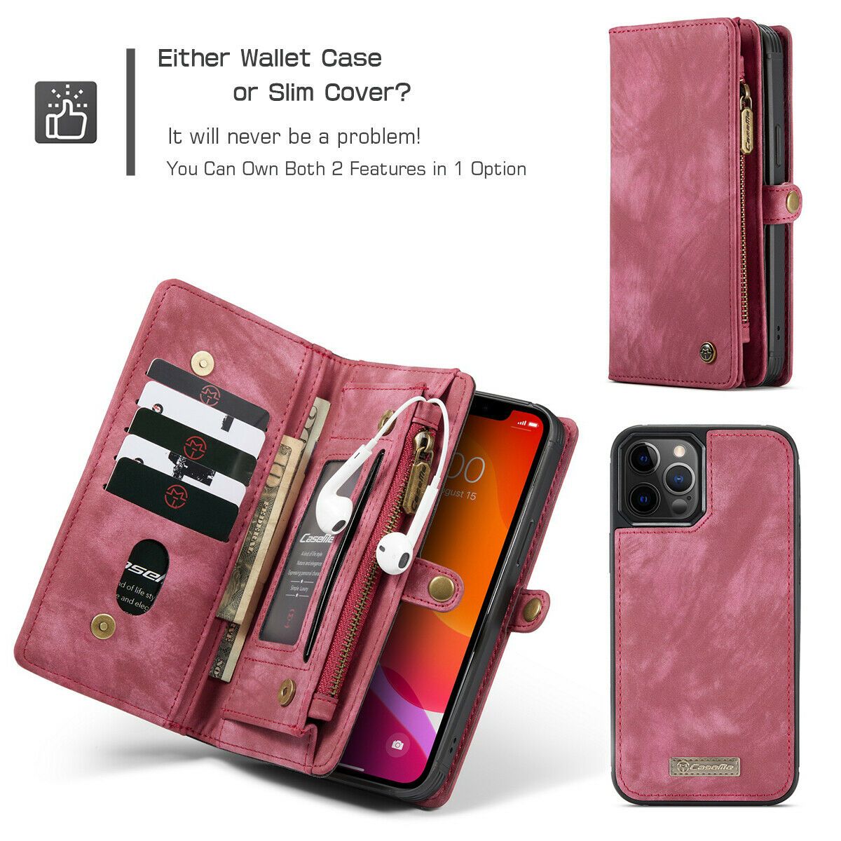 Magnetic Zipper Leather Wallet Case For iPhone - carolay.co