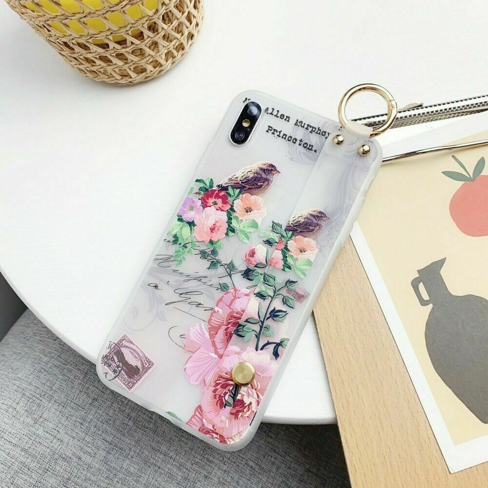 Flower Pattern Clear Slim Hand Strap Holder Case For iPhone - carolay.co