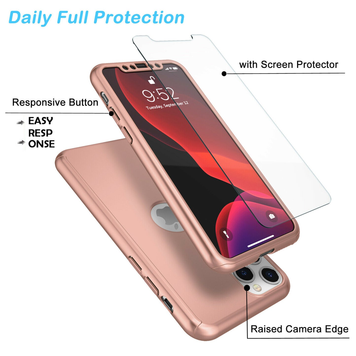 Full Body Protective case Tempered Glass Screen Protector for iPhone - carolay.co