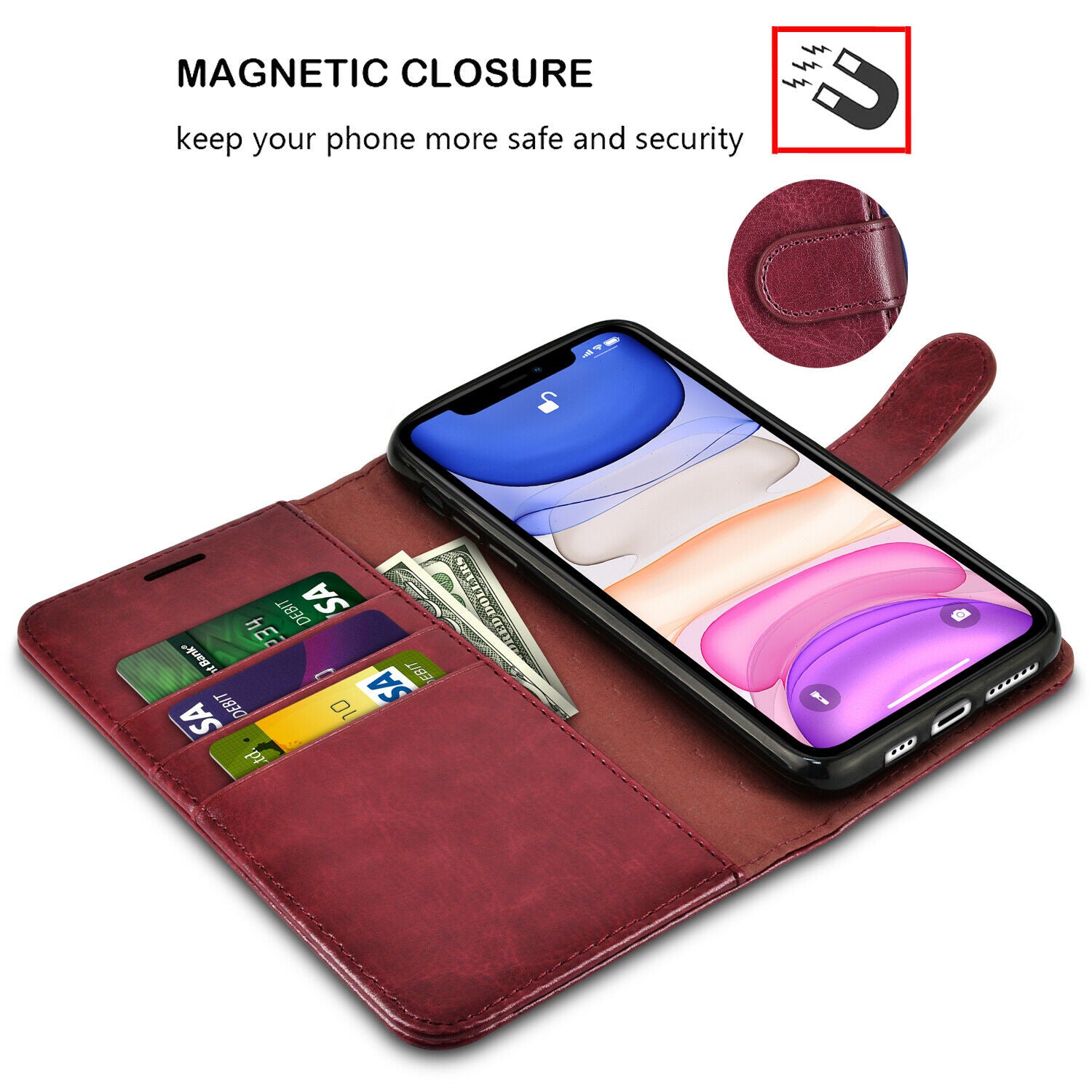 Leather Wallet Case Flip Magnetic Stand Card for iPhone - carolay.co