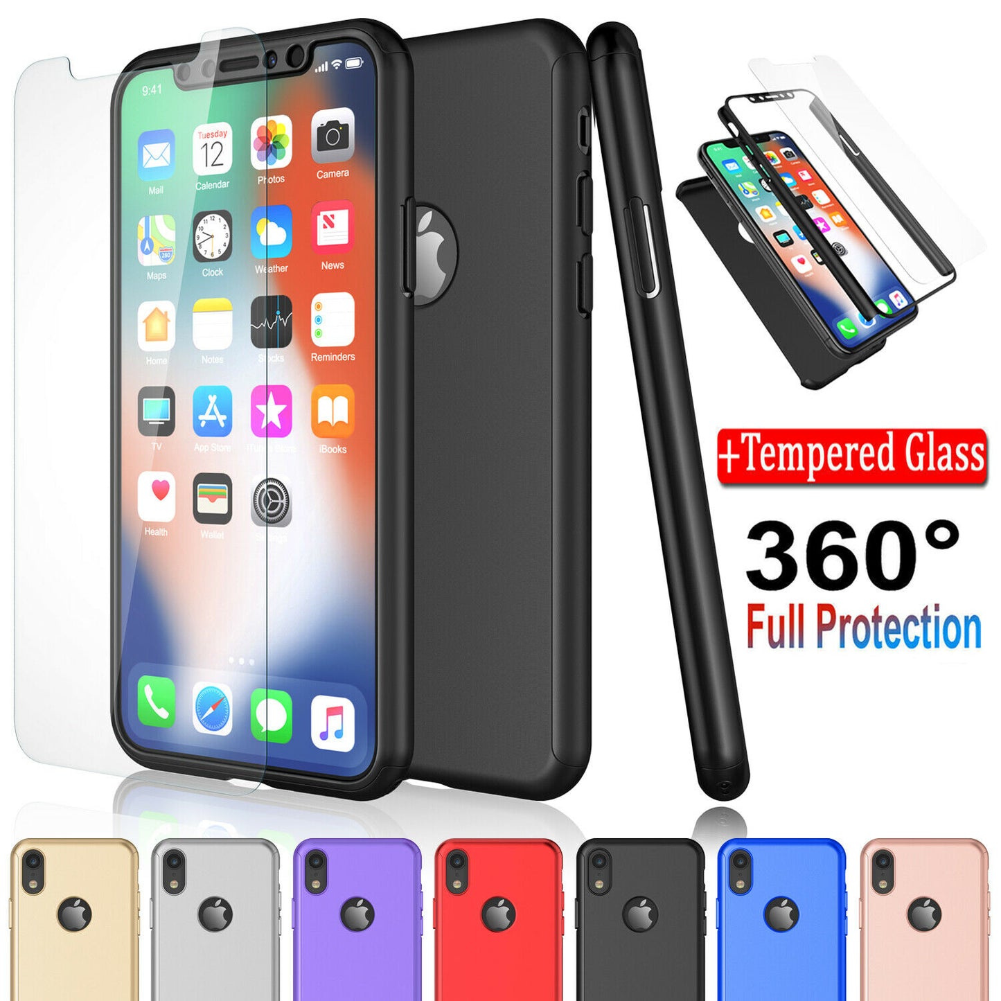 Case Full Body Cover +Tempered Glass For iPhone - carolay.co