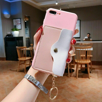 Stylish Wallet Cards Holder Bracket Lanyard Silicone Case For iPhone - carolay.co