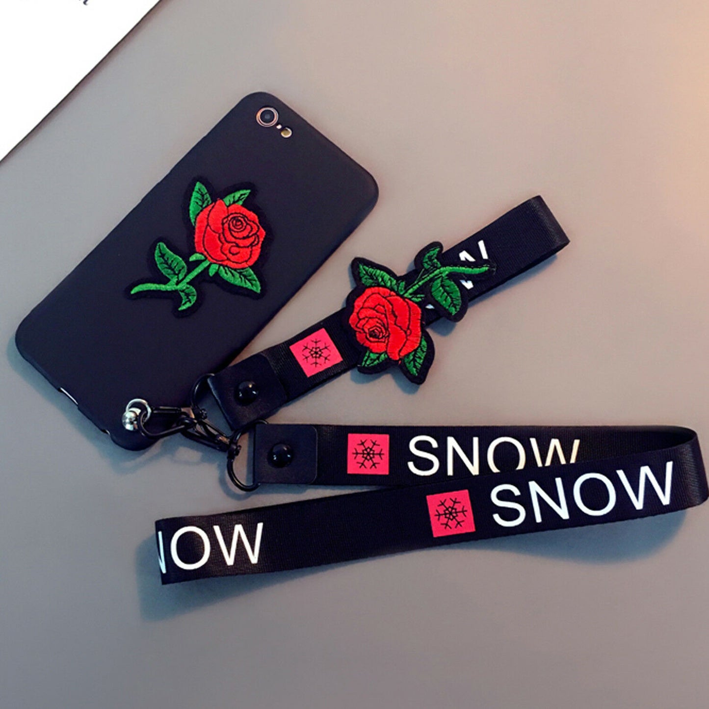 Luxury Embroidery Rose Flower Neck Strap Soft case For iPhone - carolay.co