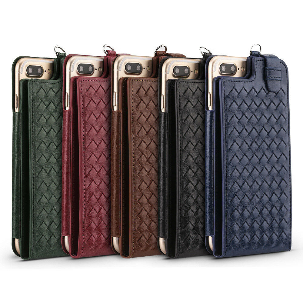 Fits Luxurious Woven Leather Card Slot Wallet Case Lanyard For iPhone - carolay.co