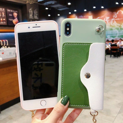 Stylish Wallet Cards Holder Bracket Lanyard Silicone Case For iPhone - carolay.co