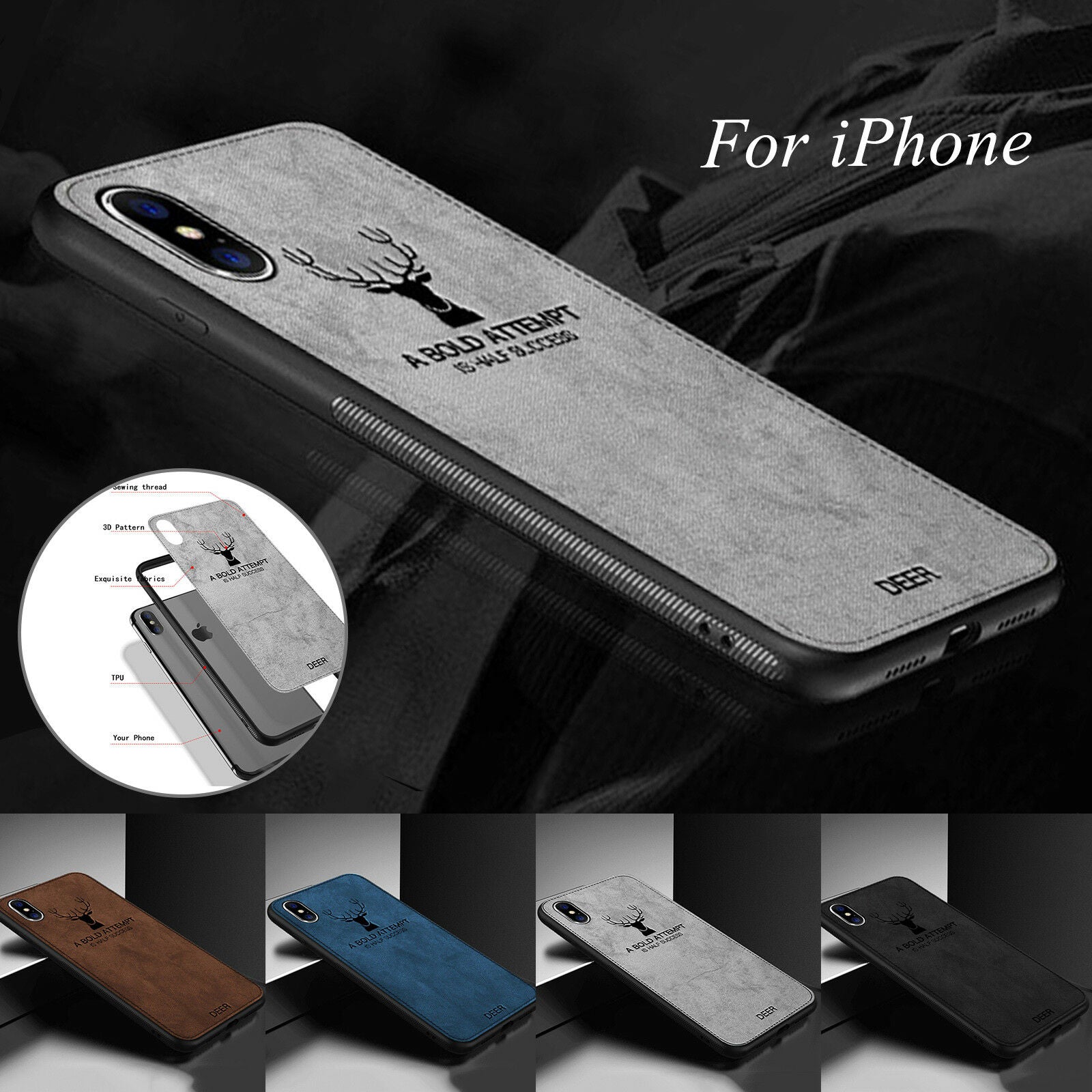 Man Shockproof Bumper Slim Canvas Back Case For iPhone - carolay.co