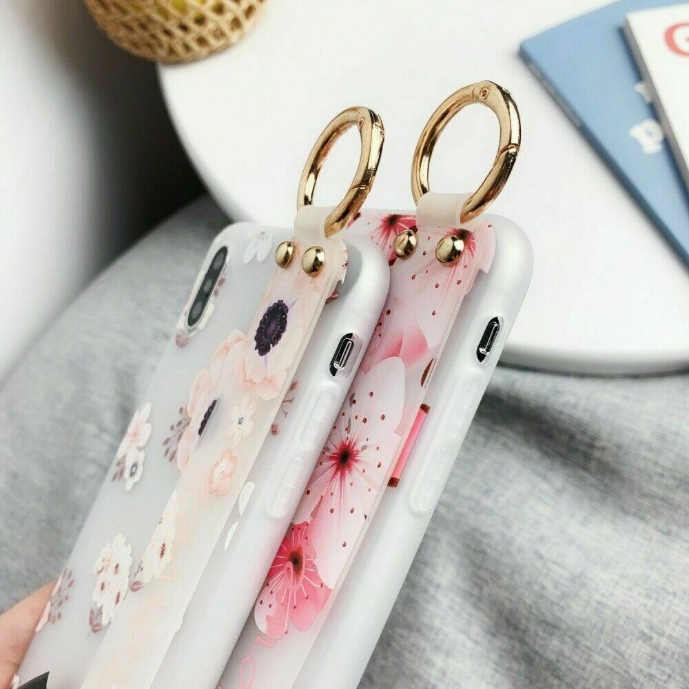 Flower Pattern Clear Slim Hand Strap Holder Case For iPhone - carolay.co