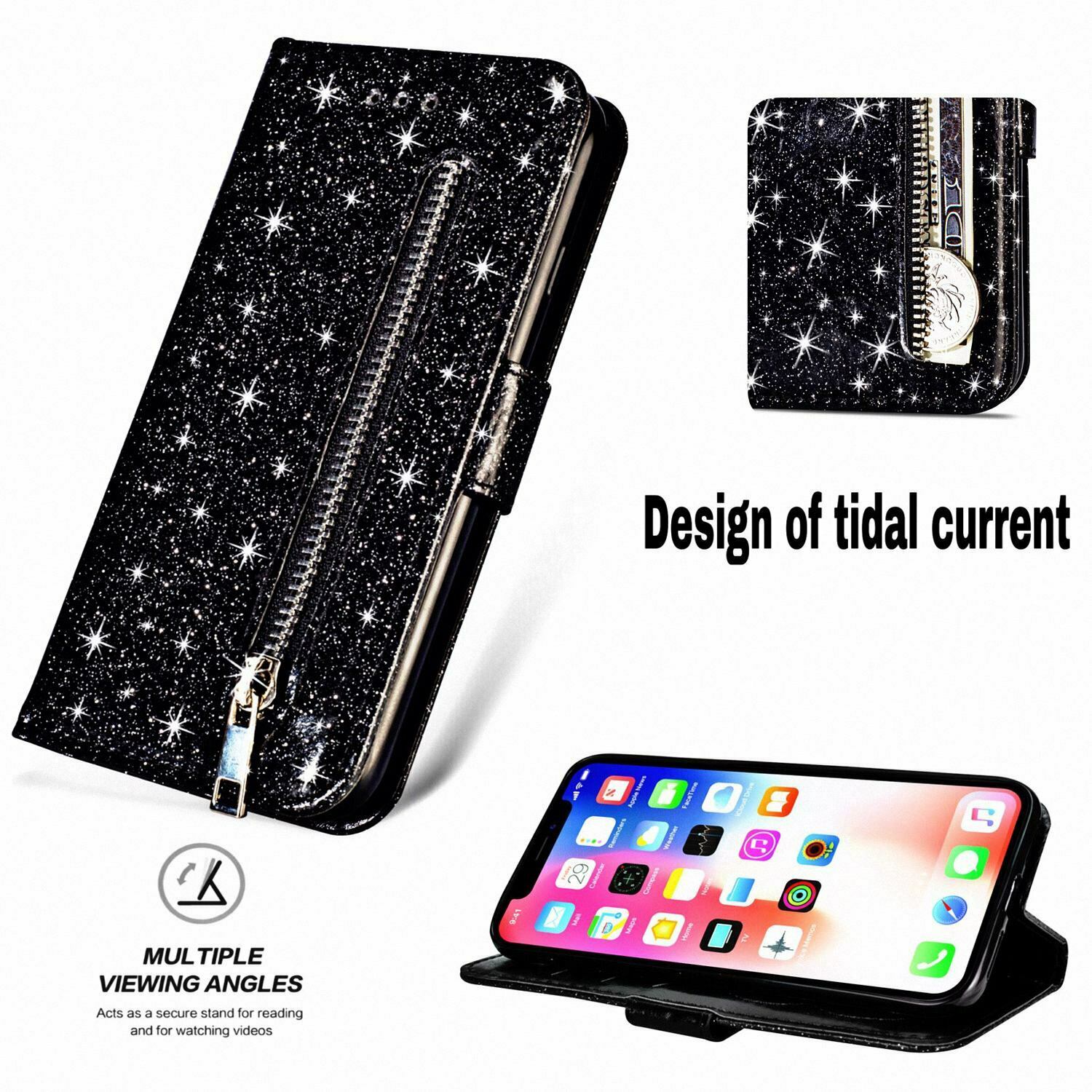 Glitter Bling Leather Zipper Wallet Case For iPhone - carolay.co