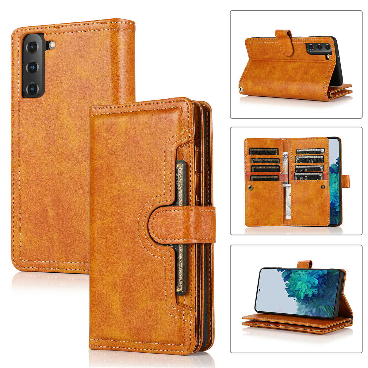 Flip Magnetic Leather Strap Card Case for Samsung Galaxy S21/Ultra/Plus - carolay.co