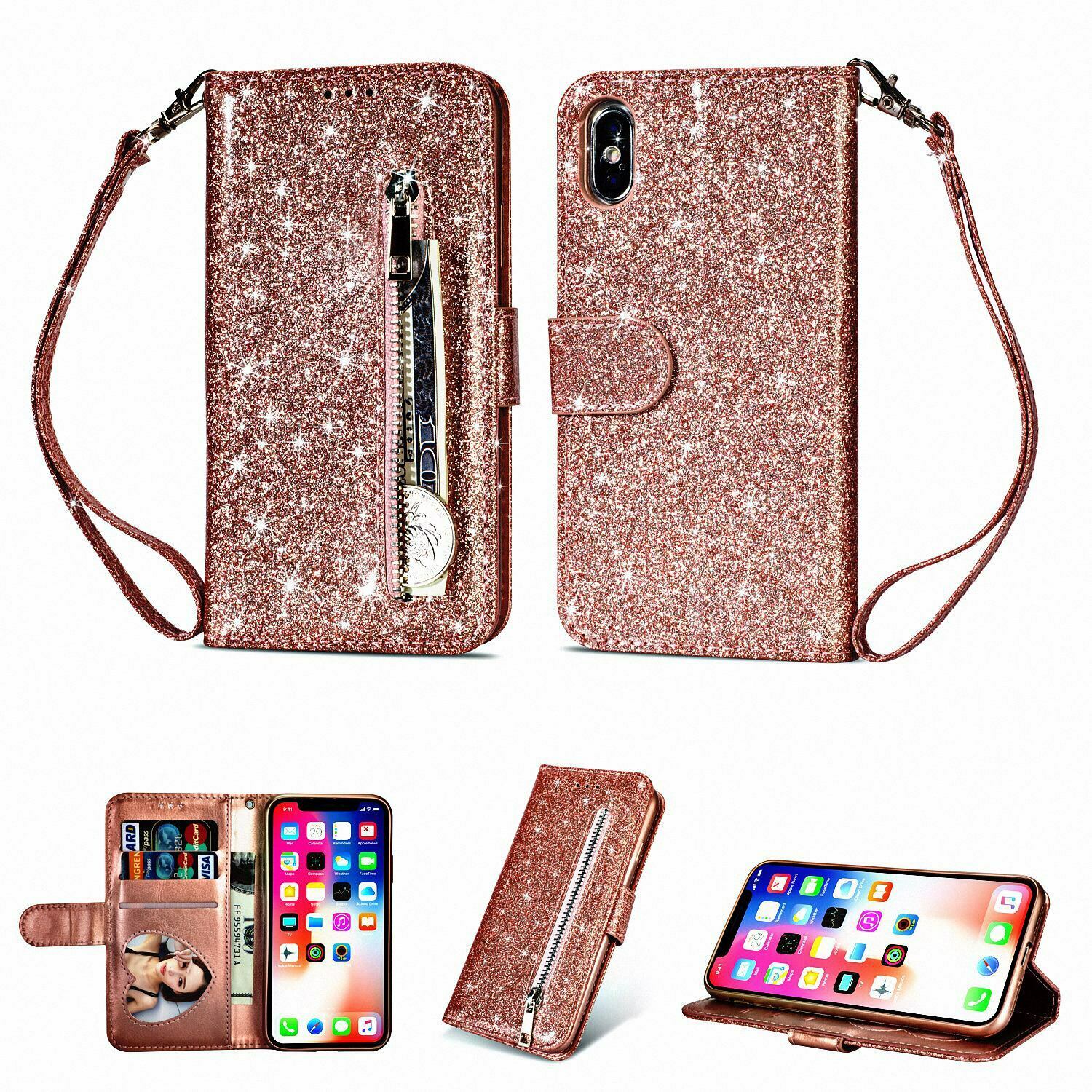 Glitter Bling Leather Zipper Wallet Case For iPhone - carolay.co