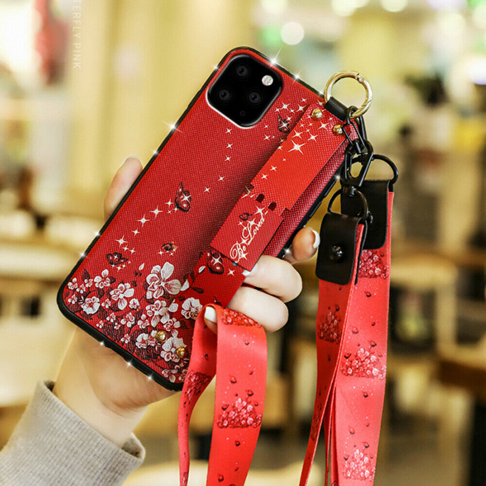 Glitter Bling Diamond Leather Strap Stand Wallet Back Case For iPhone - carolay.co